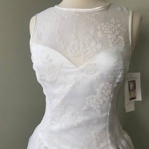 White with ivory floral applique